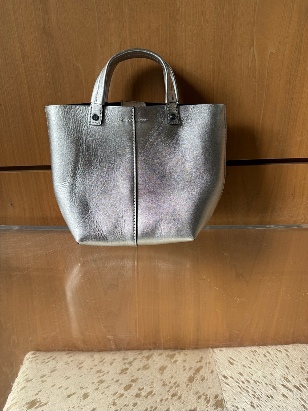 NWOT BCBG MaxAzria Metallic Silver Tote Bag with Top Handles